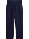 Elastic Waist Viscose Wool Straight Pants Navy - AMI - BALAAN 2