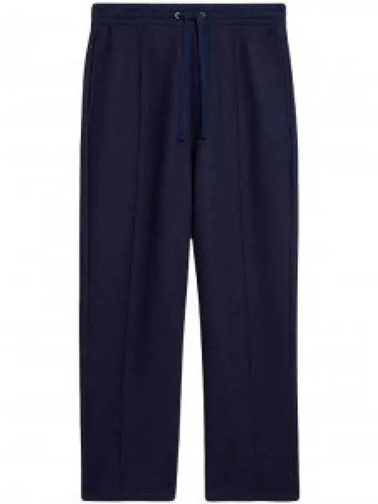 Elastic Waist Viscose Wool Straight Pants Navy - AMI - BALAAN 2