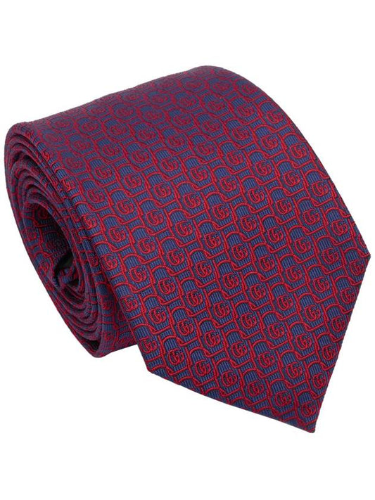 GG frame pattern silk tie navy red - GUCCI - BALAAN.