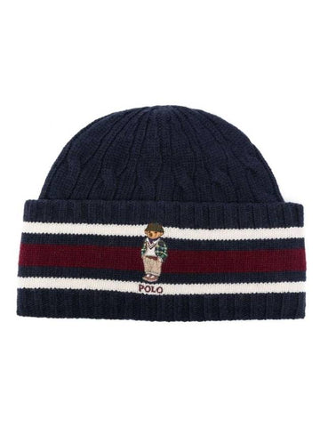 Bear Stripe Detail Beanie Navy - POLO RALPH LAUREN - BALAAN 1