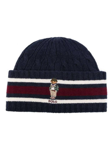 Bear Stripe Detail Beanie Navy - POLO RALPH LAUREN - BALAAN 1