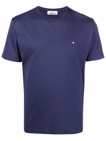 Embroidered Mini Logo Short Sleeve T-Shirt Dark Blue - STONE ISLAND - BALAAN 1