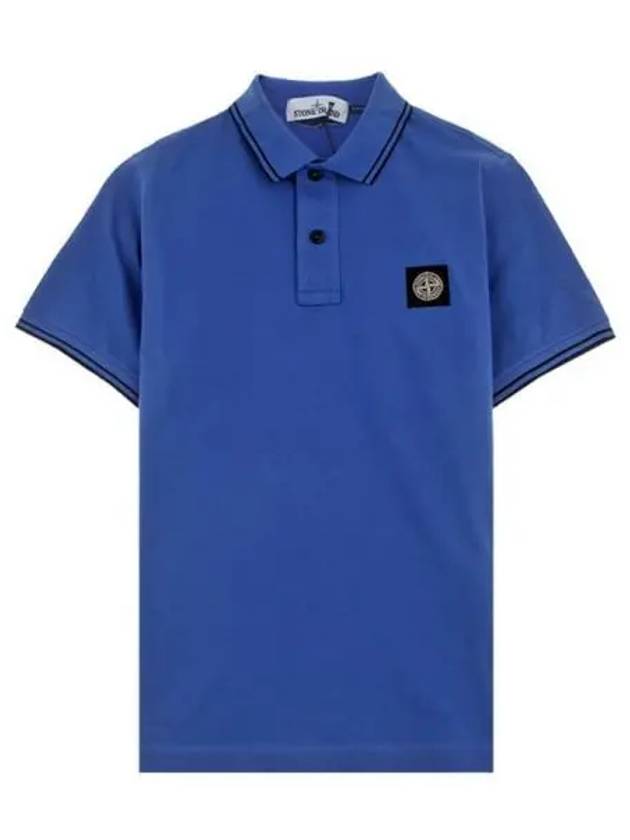 Men's Two Line Wappen Patch Cotton Short Sleeve Polo Shirt Blue Black - STONE ISLAND - BALAAN 2