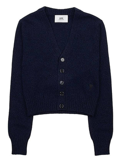 Embroidered Heart Logo Cashmere Cardigan Navy - AMI - BALAAN 2