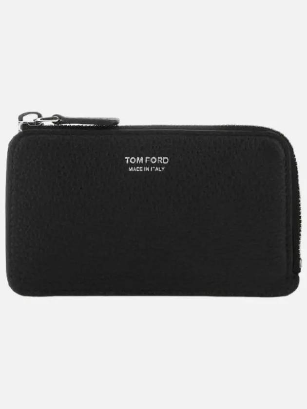 Logo Zipper Leather Card Wallet Black - TOM FORD - BALAAN 4