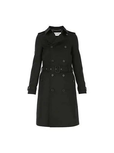 Coat gabardine double breasted belt trench black - SAINT LAURENT - BALAAN 1