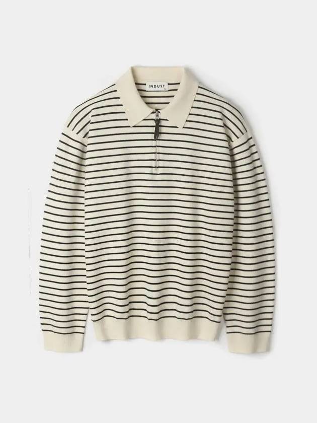 Striped collar half zip up knit Ivory - INDUST - BALAAN 6