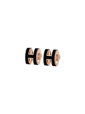 Mini Pop H Rose Gold Earrings Noir - HERMES - BALAAN 1