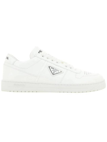 Men's Downtown Triangle Logo Leather Low Top Sneakers White - PRADA - BALAAN 1