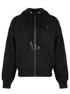 Small Heart Logo Cotton Zip Up Hoodie Black - AMI - BALAAN 2