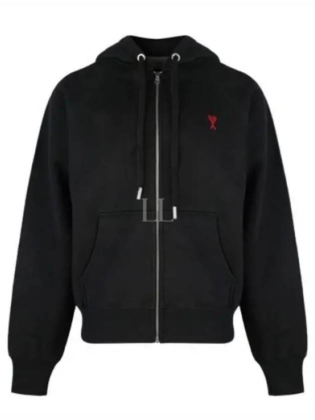 Small Heart Logo Cotton Zip Up Hoodie Black - AMI - BALAAN 2