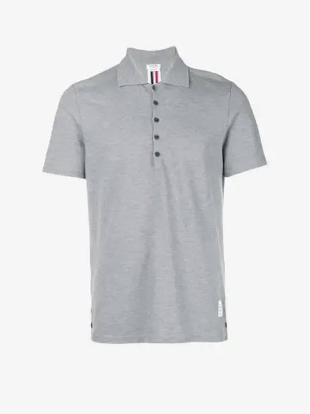 Men's Cotton Pique Center Bag Striped Short Sleeve Polo Shirt Grey - THOM BROWNE - BALAAN 3