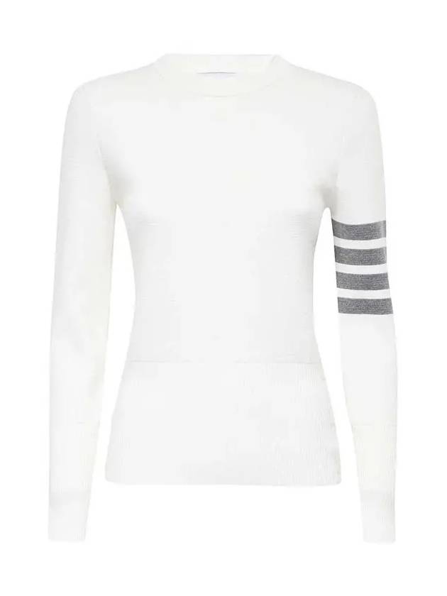 Milano Stitch Crewneck 4-Bar Cotton Crepe Knit Top White - THOM BROWNE - BALAAN 3