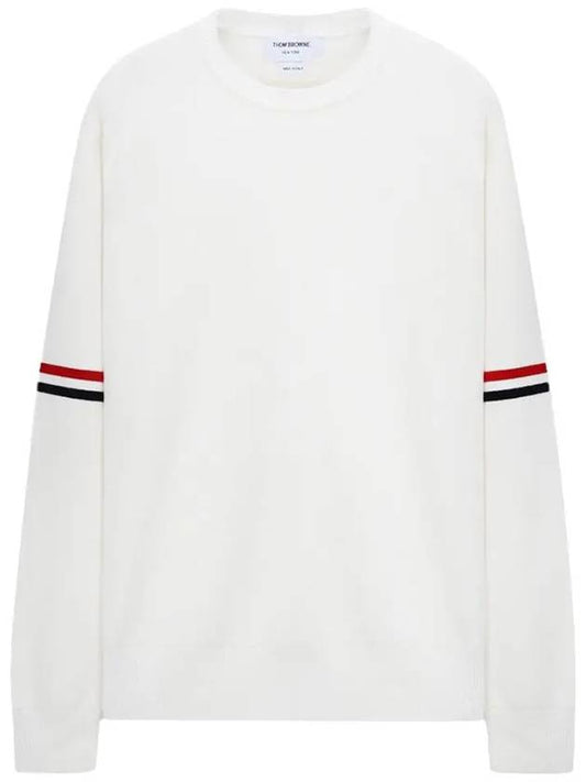 Men's Milan Stitch Armband Crew Neck Knit Top White - THOM BROWNE - BALAAN 2