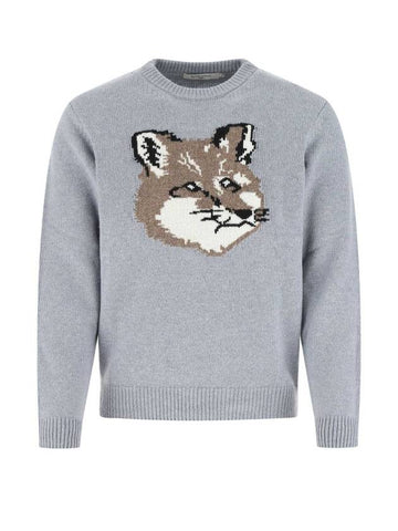 Men's Big Fox Head Classic Pullover Wool Knit Top Grey - MAISON KITSUNE - BALAAN 1