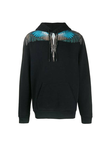 Men's Wings Print Hoodie Black Blue - MARCELO BURLON - BALAAN 1