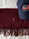 Women Men Multi Pony Logo Wool 100 Fringe Muffler Harvard Wine PC1047 613 - POLO RALPH LAUREN - BALAAN 2