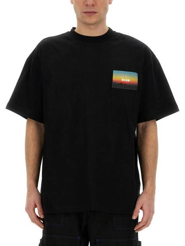 Embroidered Logo Graphic Print Cotton Short Sleeve T-Shirt Black - MSGM - BALAAN 1