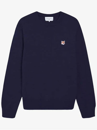 Fox Head Patch Regular Round Neck Pullover Knit Top Navy - MAISON KITSUNE - BALAAN 2