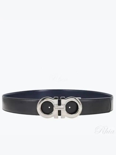 Gancini Reversible Leather Belt Navy Black - SALVATORE FERRAGAMO - BALAAN 2