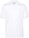 Logo Embroidered Cotton Short Sleeve Polo Shirt White - BRUNELLO CUCINELLI - BALAAN 1