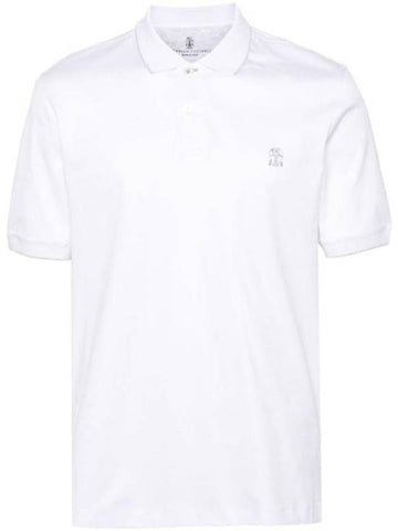 Logo Embroidered Cotton Short Sleeve Polo Shirt White - BRUNELLO CUCINELLI - BALAAN 1