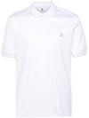 Embroidered Logo Cotton Short Sleeve Polo Shirt White - BRUNELLO CUCINELLI - BALAAN 1