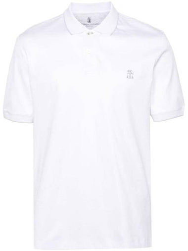 Embroidered Logo Cotton Short Sleeve Polo Shirt White - BRUNELLO CUCINELLI - BALAAN 1