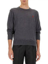 Heart Embroidered Logo Crew Neck Knit Top Heather Grey - AMI - BALAAN 2