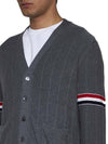 RWB V-neck Striped Virgin Wool Cardigan Grey - THOM BROWNE - BALAAN 6