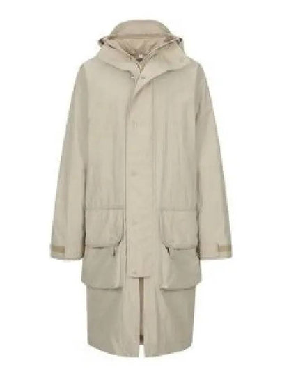 Technical Cotton Long Hooded Jacket Beige - BURBERRY - BALAAN 2