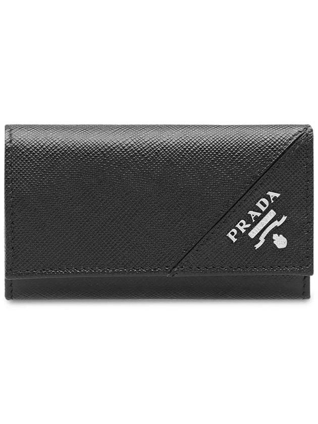 Logo Saffiano Leather Key Holder Black - PRADA - BALAAN 3