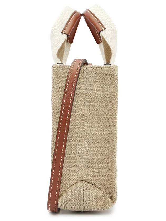 Woody Linen Canvas Calfskin Tote Bag White Brown - CHLOE - BALAAN 4