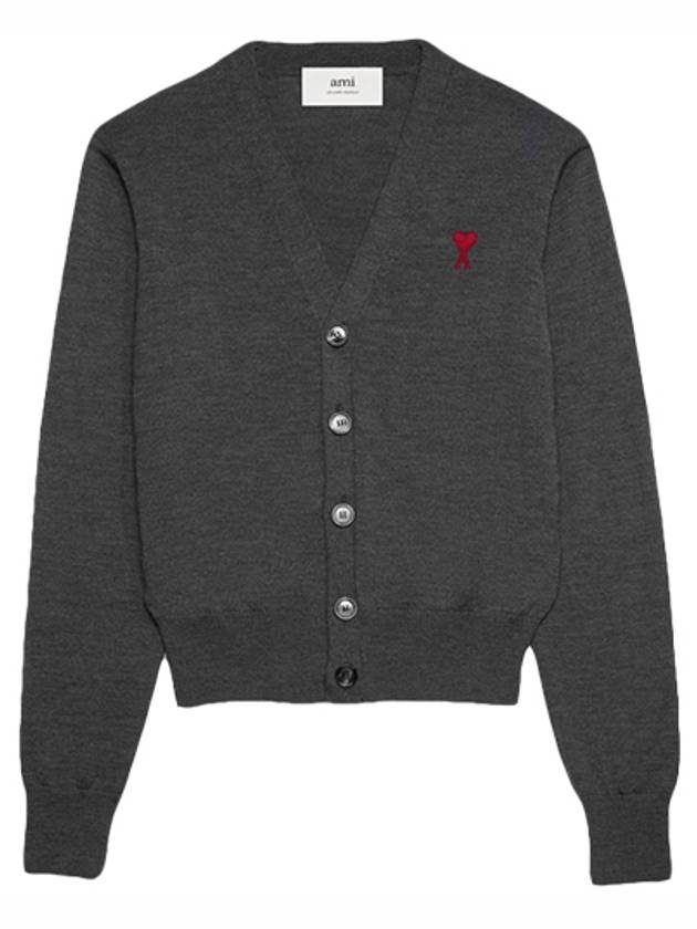 Heart Logo Wool Cardigan Heather Grey - AMI - BALAAN 2