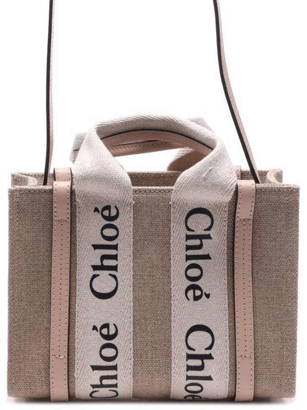 Woody Linen Canvas Calfskin Tote Bag Cement Pink - CHLOE - BALAAN 2