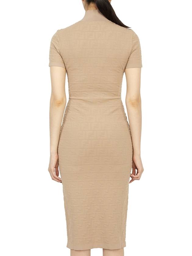 Women's FF Logo Short Sleeve Midi Dress Beige - FENDI - BALAAN 6