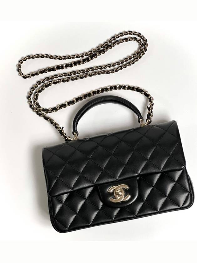 Gold Hardware Top Handle Mini Lambskin Flap Cross Bag Black - CHANEL - BALAAN 7