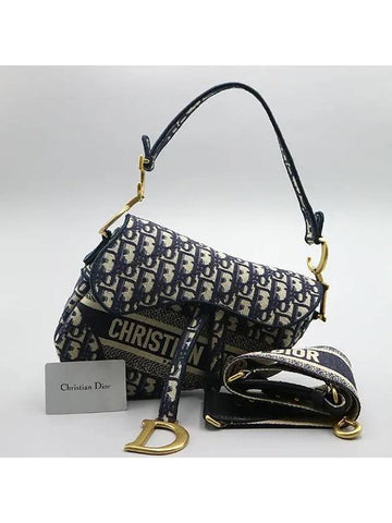 Dior M0446CRIW Navy Fabric Oblique Saddle Shoulder Bag S8540CBTE Strap - DIADORA - BALAAN 1