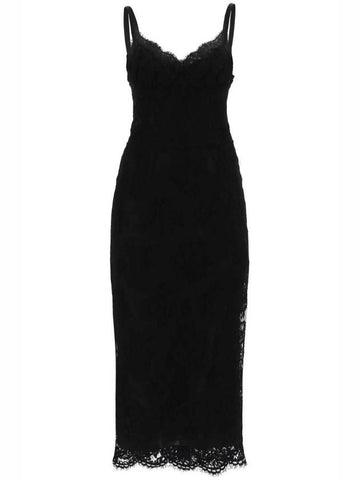 SN BLACK Midi lace dress with slit Dolce Gabbana F6JAOT HLMO7 N0000 - DOLCE&GABBANA - BALAAN 1