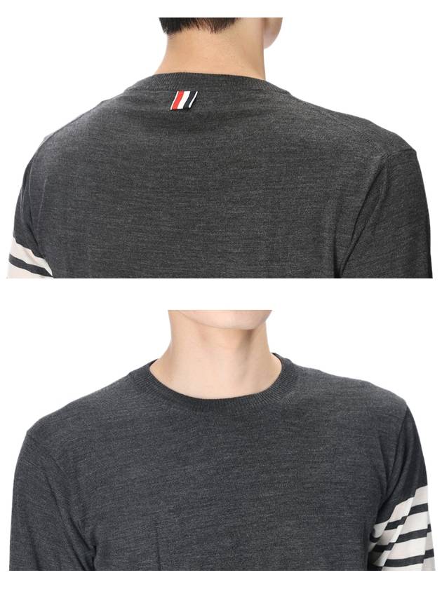 4 Bar Armband Classic Merino Wool Knit Top Dark Grey - THOM BROWNE - BALAAN.