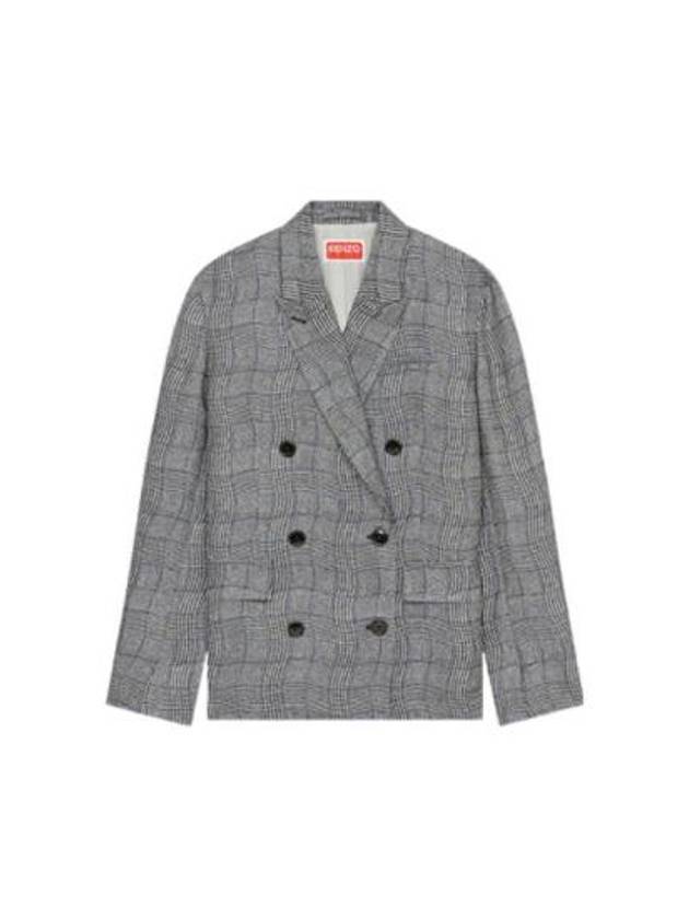 Women's Wave Check Oversized Blazer Jacket Grey - KENZO - BALAAN 2