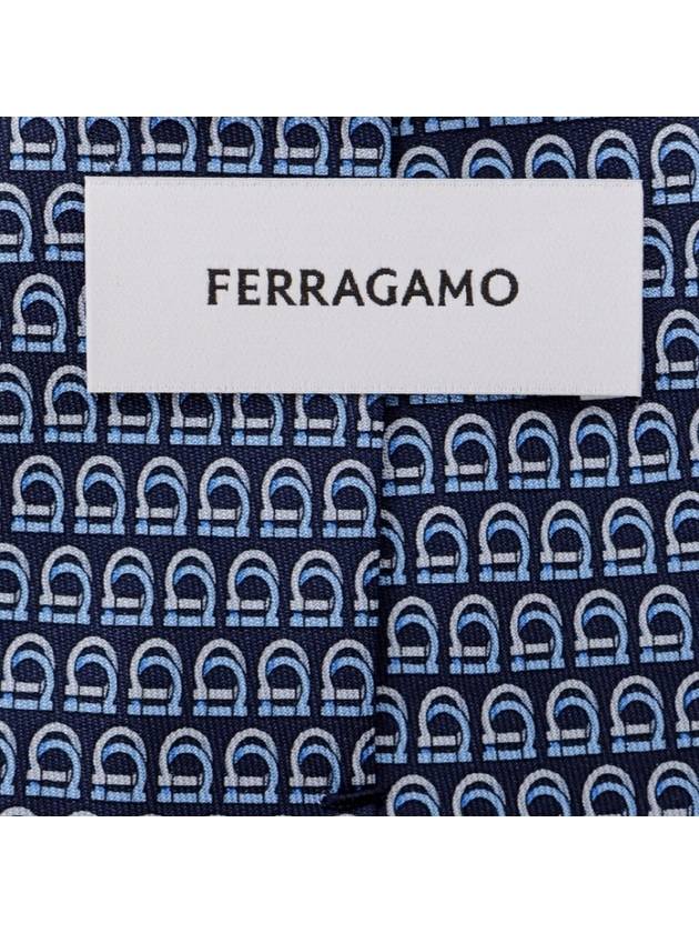 Interwoven Gancini Print Silk Tie Navy Blue - SALVATORE FERRAGAMO - BALAAN 4