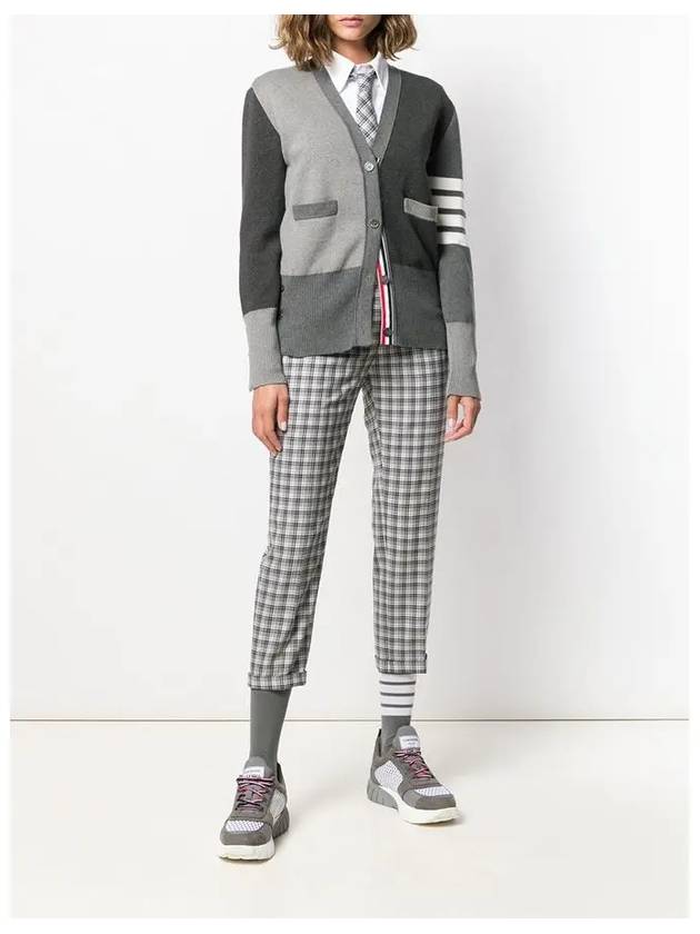 Women Diagonal V-neck Fun Mix Cardigan Grey - THOM BROWNE - BALAAN 7