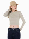 JEANS Women s Beige Long Sleeve Monogram Baby Tee J222390 PED - CALVIN KLEIN - BALAAN 1