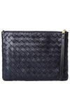 Intrecciato Medium Flat Pouch Bag Black - BOTTEGA VENETA - BALAAN 2