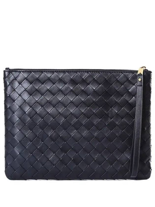 Intrecciato Medium Flat Pouch Bag Black - BOTTEGA VENETA - BALAAN 2