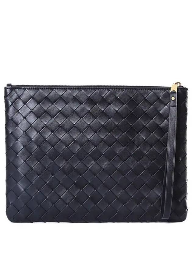 Intrecciato Medium Flat Pouch Bag Black - BOTTEGA VENETA - BALAAN 3