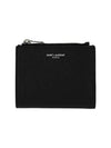 Grain de Poudre Embossed Leather Zipper Card Wallet Black - SAINT LAURENT - BALAAN 2