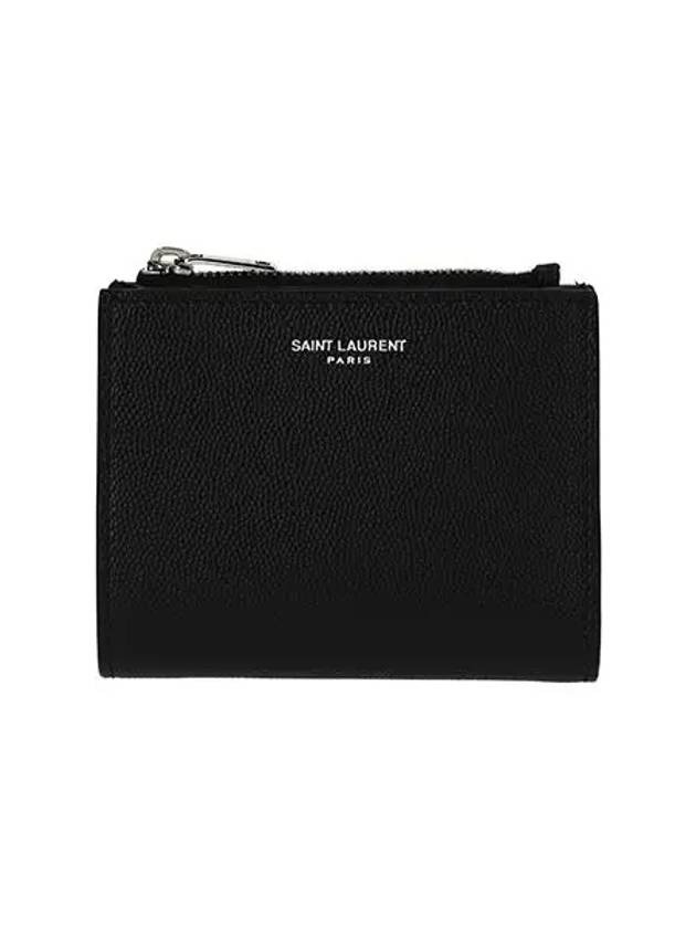 Grain de Poudre Embossed Leather Zipper Card Wallet Black - SAINT LAURENT - BALAAN 3