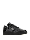 Men's Downtown Triangle Logo Leather Low Top Sneakers Black - PRADA - BALAAN 3